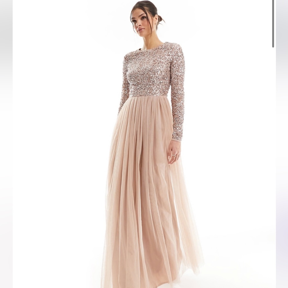 Maya Tall Long Sleeved Maxi Dress with Delicate Sequin and Tulle Skirt